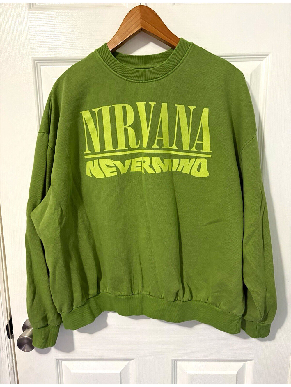 Nirvana Green Graphic Logo Crewneck Fleece Pullover Sweatshirt Men's XS